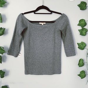Express Off the Shoulder Ribbed Cropped Gray Top